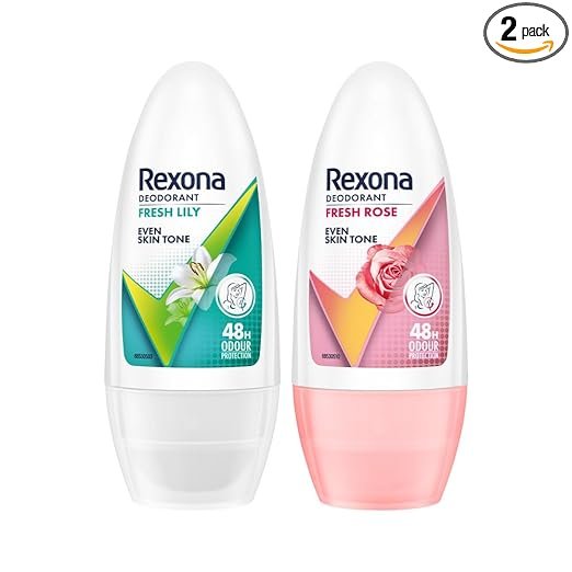 Rexona Roll-On Deodorant Combo for Women | Fresh Lily (50ML) & Fresh Rose Even Skin Tone Underarm Roll on (50ML) | 72H Odour Protection | (Combo of 2)