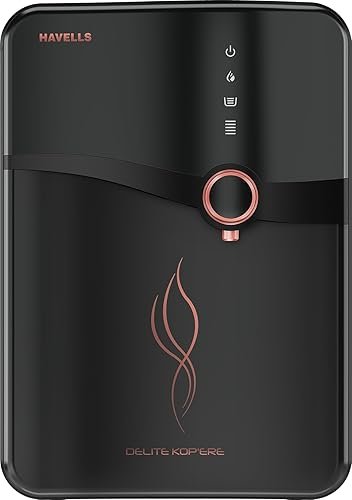 Havells Delite Kop'ere Water Purifier (Black), RO+UV+pH Balance, 7 Stages, 6.5L Stainless Steel Tank,Copper+Zinc+Minerals, Suitable for Borewell, Tanker & Municipal Water