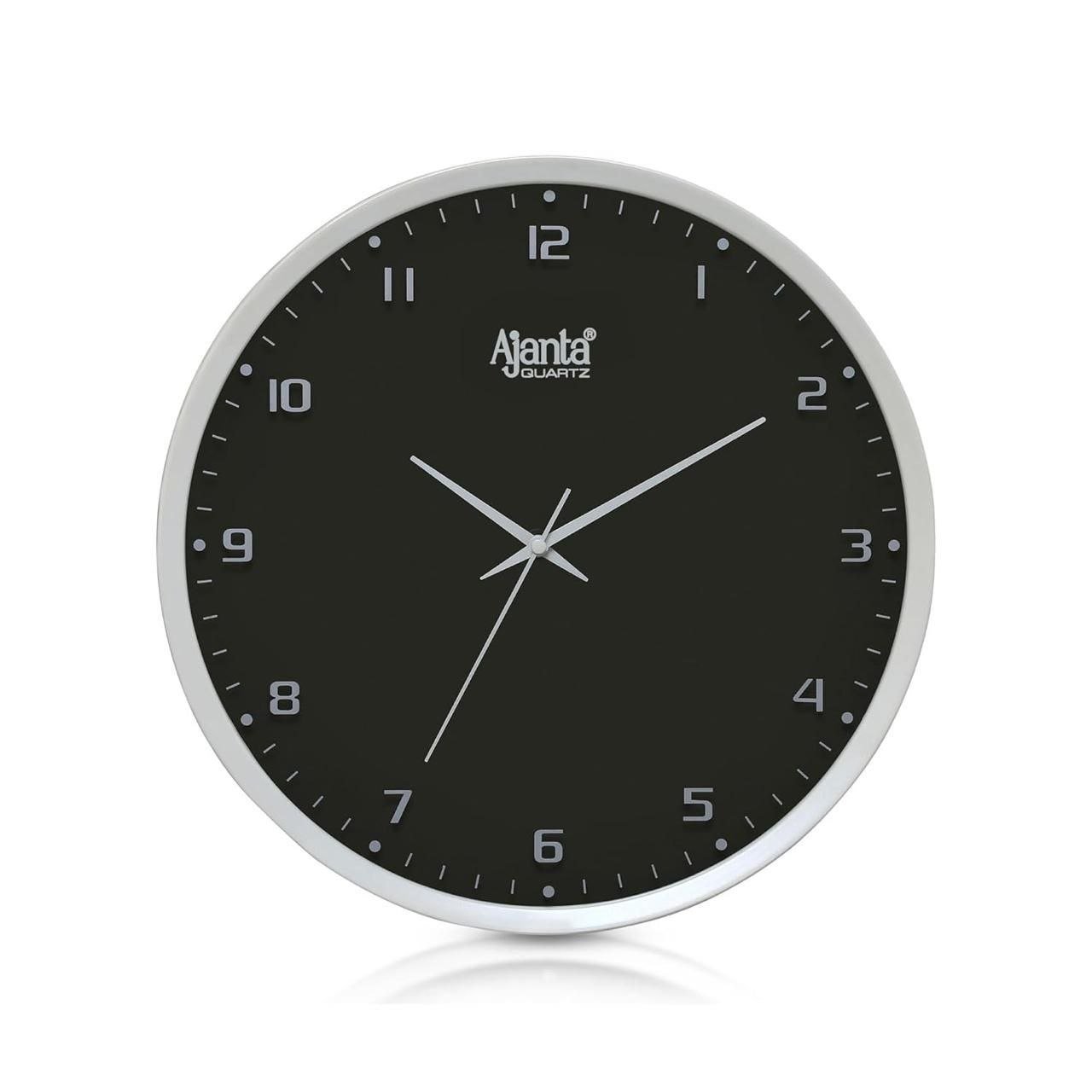 Ajanta Luxury Black Wall Clock 2277-12.8 Inch - Elegant Silent Sweep Quiet Mechanism