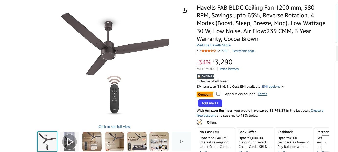 Havells FAB BLDC Ceiling Fan 1200 mm @2788