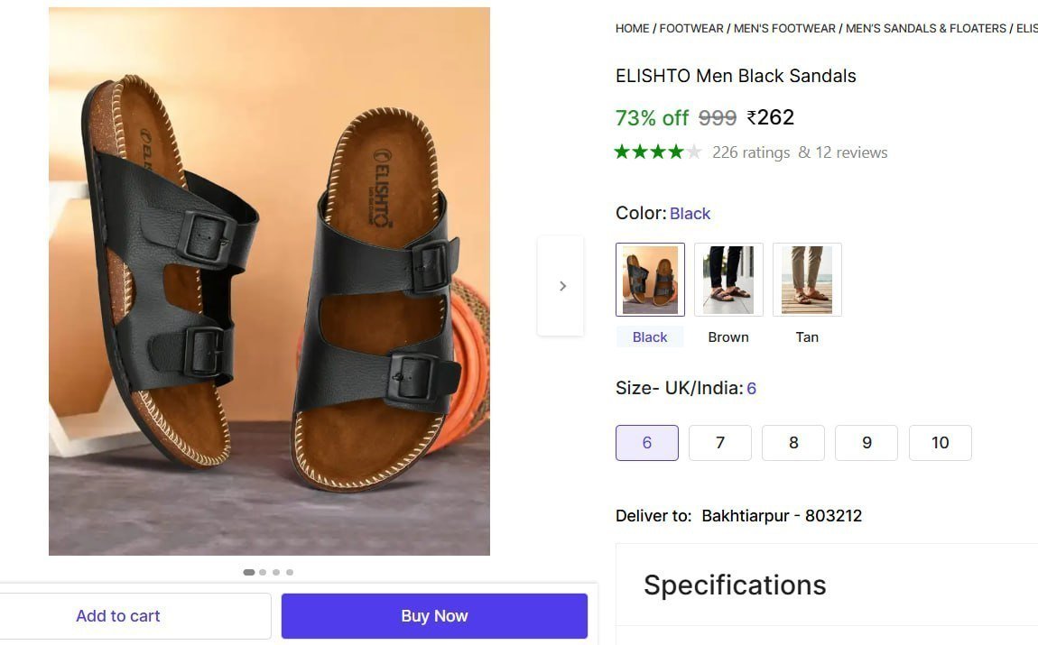 🔥  Men's Black Sandals @ ₹262