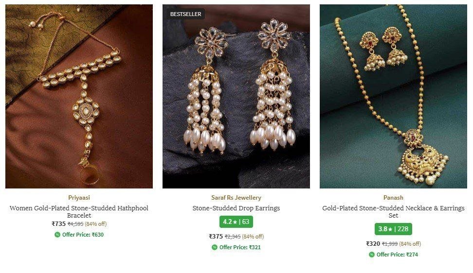 🔥Ajio |💍🎊Jewellery Rubans, Panash & More Min 80% Off